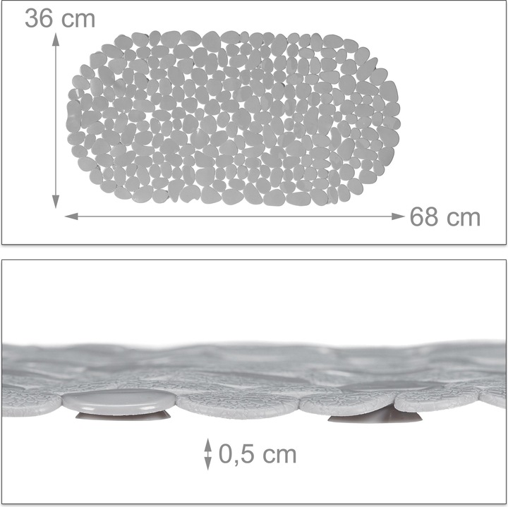 Actual product image Relaxdays Anti-Slip Bath Mat, Stone-look (36 x 68 x 0.5 cm)