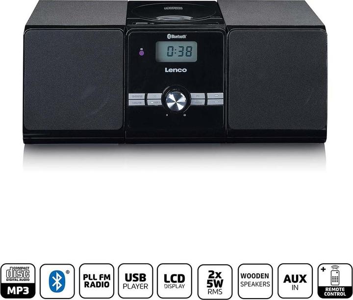 Productafbeelding Lenco MC-030BK Micro Set met CD/MP3-speler (Bluetooth, CD Speler, 2x 10 W)
