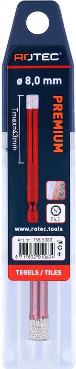 Actual product image Rotec Diamond Dry Drill Premium 8x80 mm (8 millimetres)