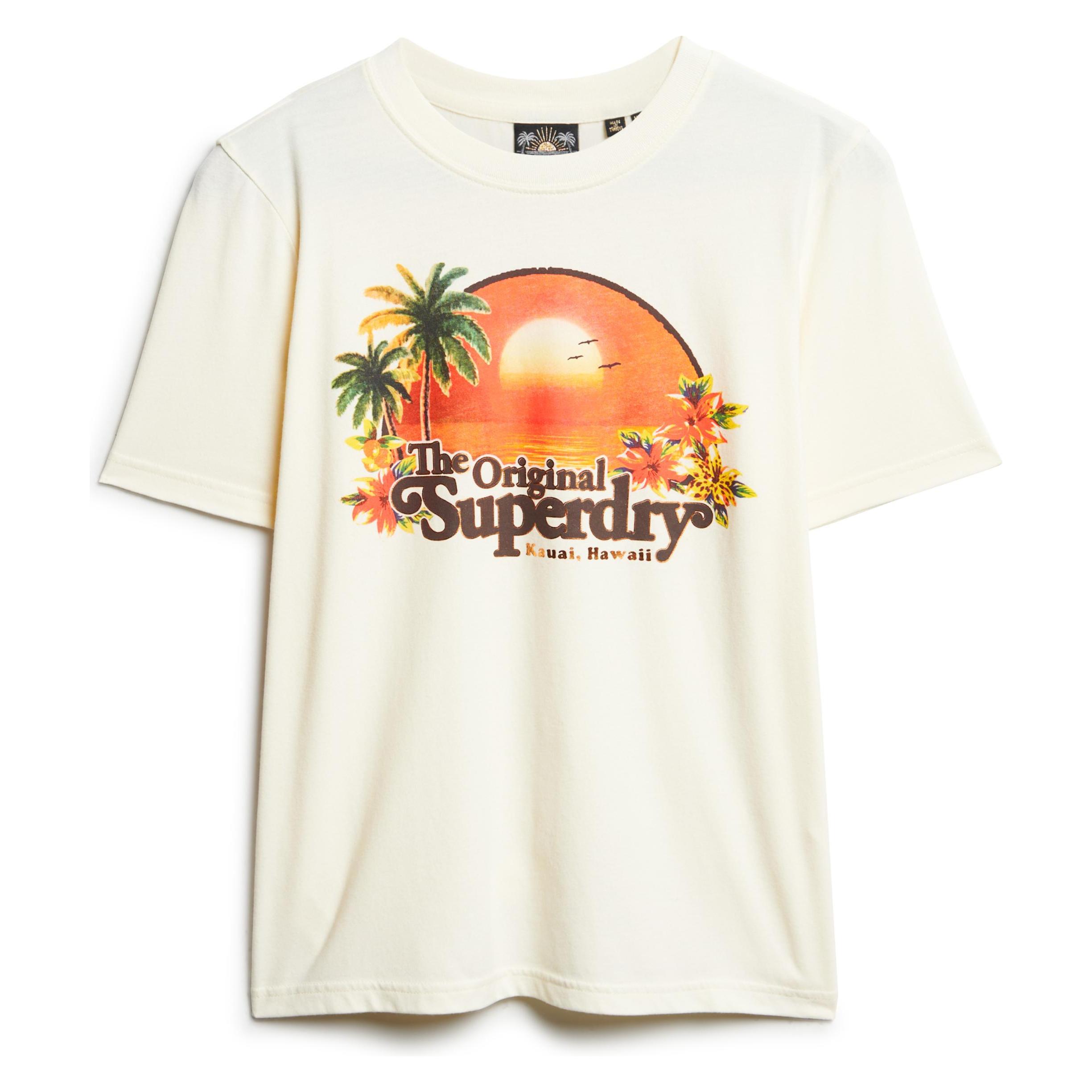 Superdry, Damen, Shirts, T-shirt Travel Souvenir, Weiss, (Xs)