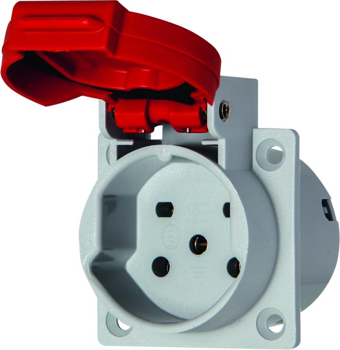 Produktbild Steffen Nass-Einbausteckdose 1xT15 (10A/400V) mit Dichtung IP54 gr/rt