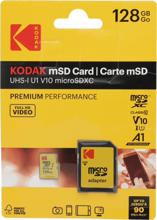 Actual product image Emtec Kodak - Flash memory card (microSDXC to SD adapter included) (128 GB, microSDXC, U1, UHS-I)
