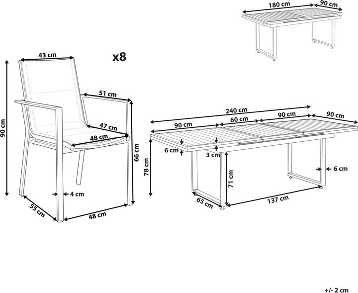 Actual product image Beliani Garden furniture set aluminium black / grey 8-seater VALCANETTO/BUSSETO (240 x 90 x 78 cm)