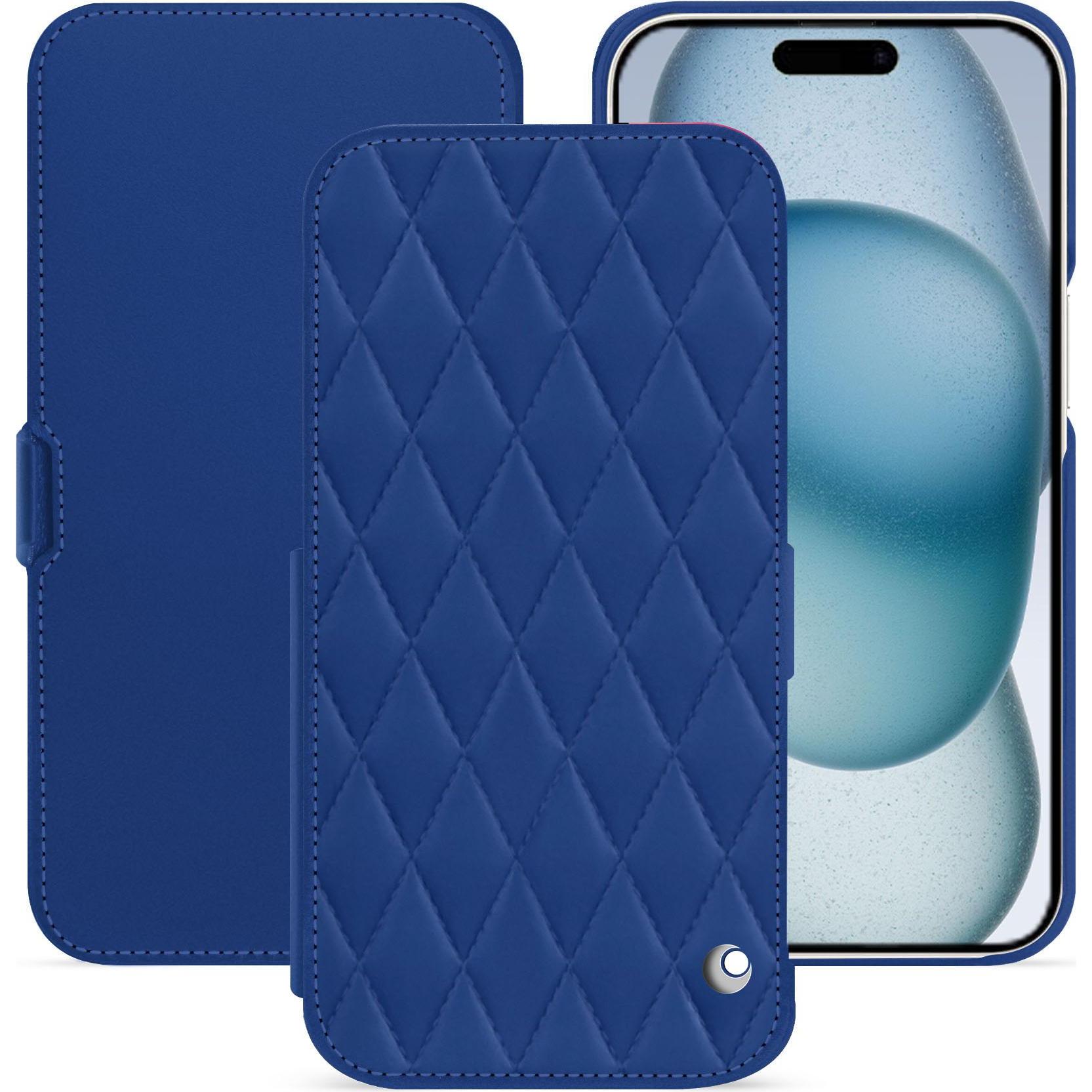 Noreve Lederschutzhülle horizontal (Apple iPhone 15), Smartphone Hülle, Blau