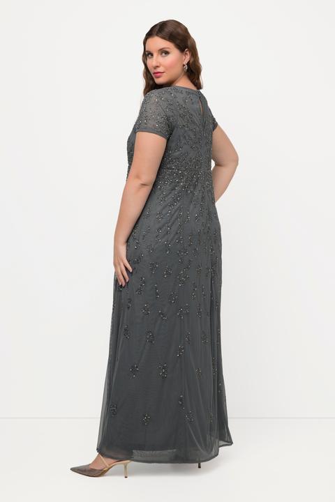 Image du produit Ulla Popken Robe en tulle. Perles brodées. Décolleté rond, manches courtes. (46)
