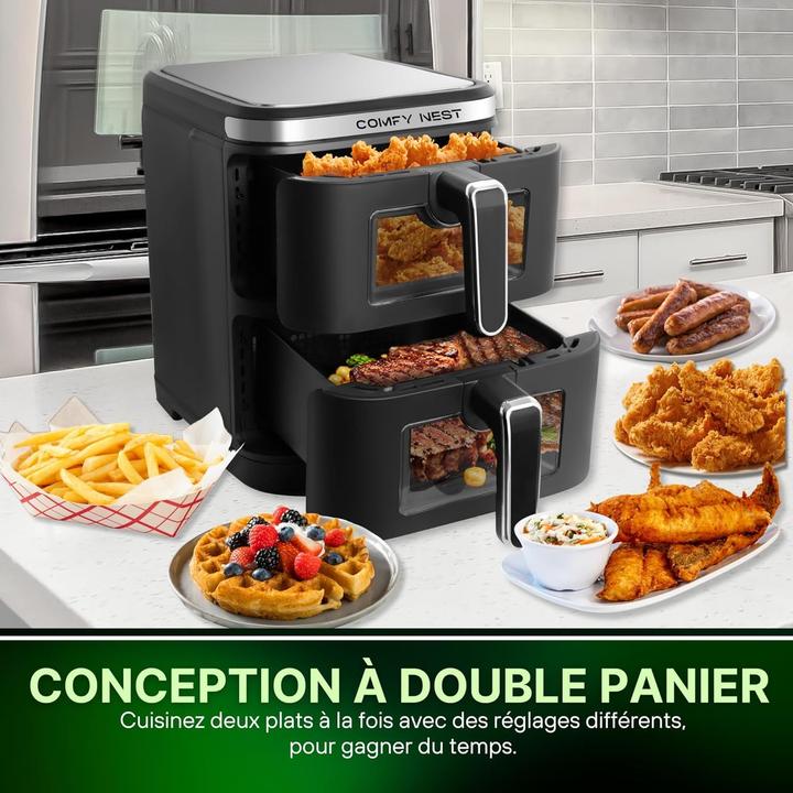 Image du produit Comfy Nest Friteuse à air double panier avec programmes cuisson et écran tactile