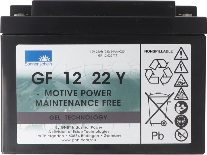Actual product image Exide GF1222YT Sonnenschein Motive Power GF 12 022 Y T 12V 22Ah 5hr C5, 24Ah 20hr C20 (12 V, 22 Ah)
