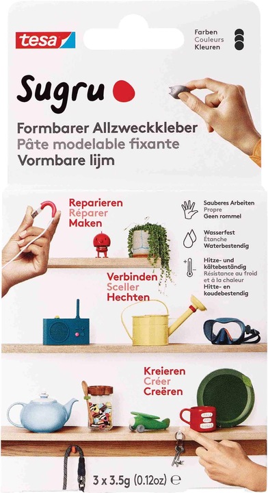 Produktbild Sugru by tesa Sugru 3x Formbarer Allzweckkleber, vielseitige Klebeknete zum Dekorieren, Kleben & Reparieren (10.50 g)