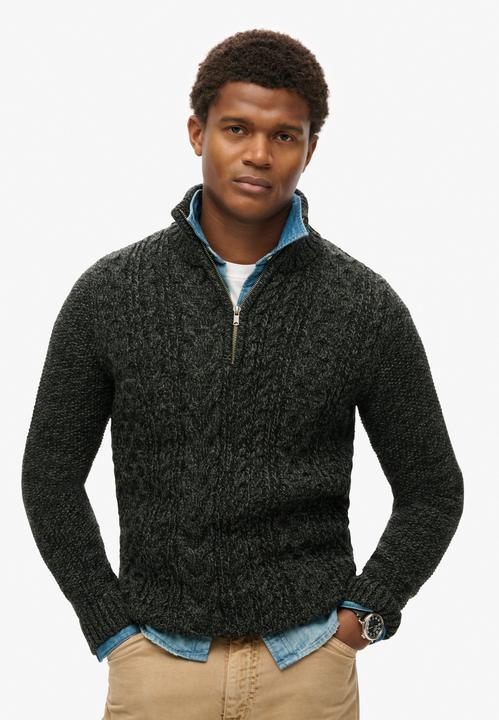 Produktbild Superdry Jacob Zopfmusterpullover mit halblangem Reissverschluss (XL)