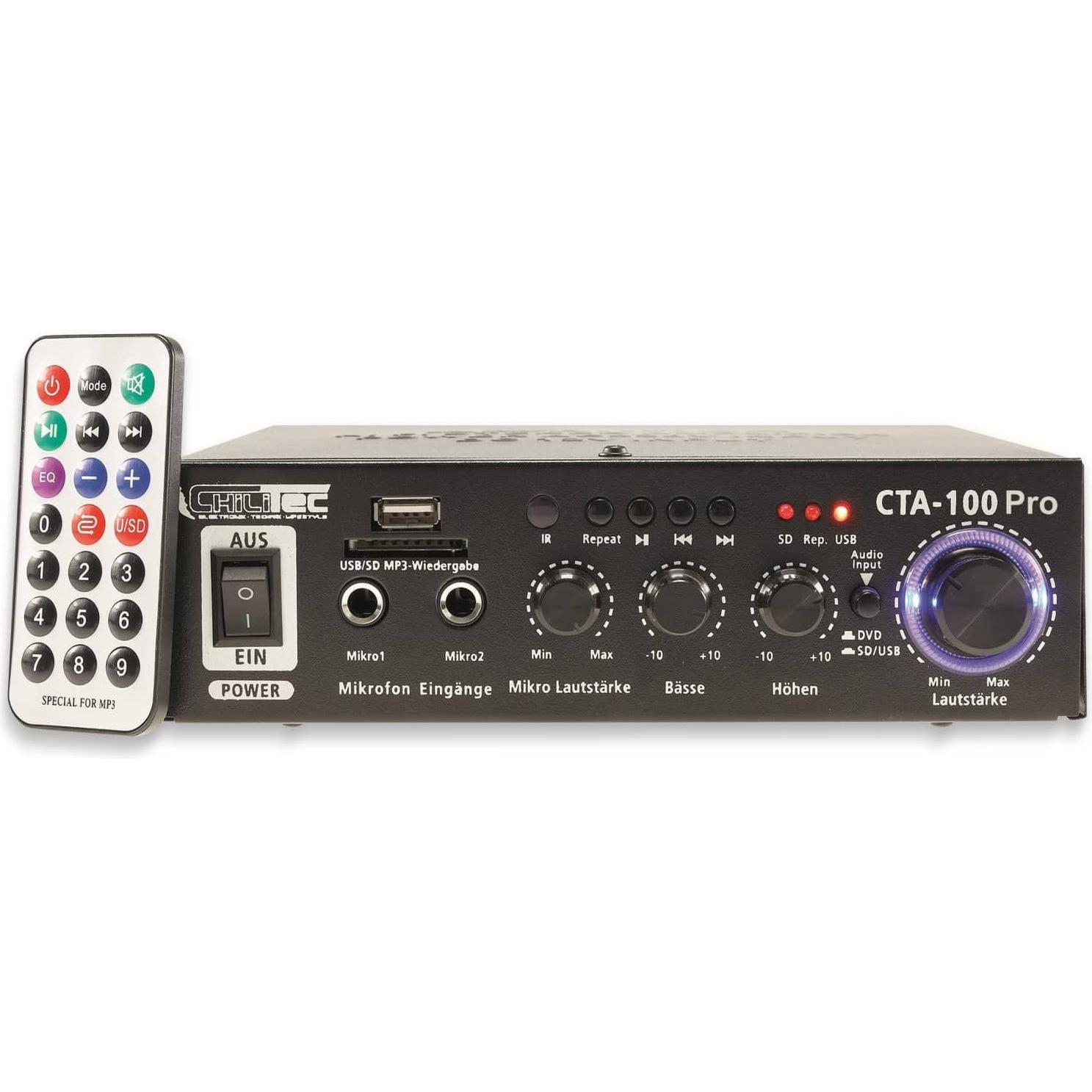 Chilitec Mini amplificatore HiFi CTA-100 pro, USB, telecomando, Bluetooth, Giradischi DJ