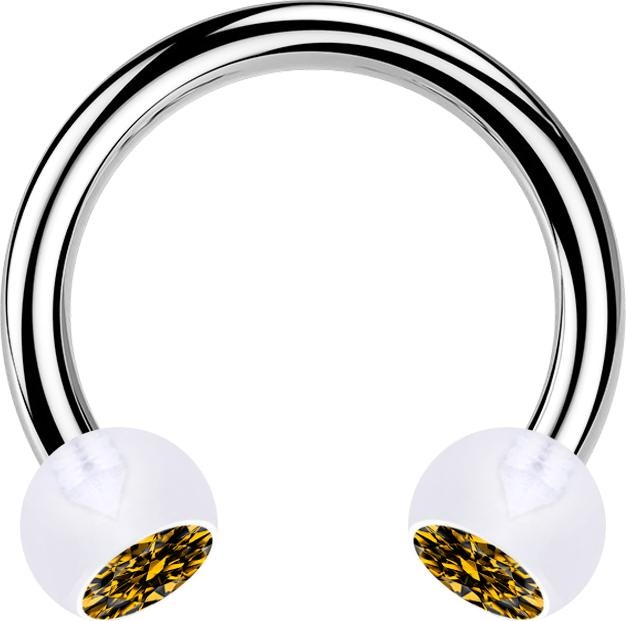 Actual product image Star Piercing Circular barbell silver with two transparent topaz crystal balls (without brass, Bioflex, Surgical steel 316L)