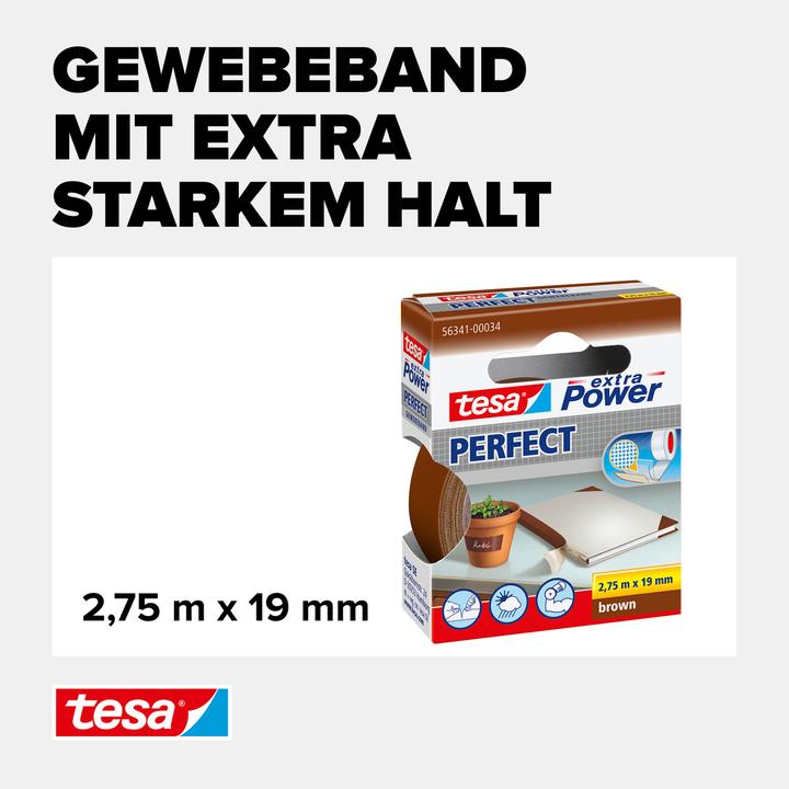 Actual product image tesa EXTRA POWER PERFECT fabric tape, fabric-reinforced duct tape (19 mm)