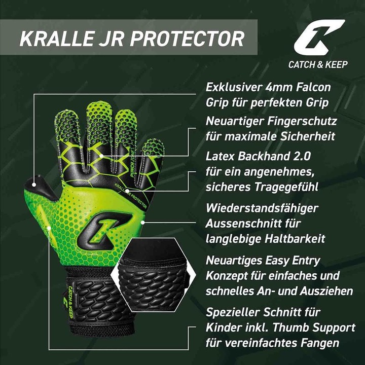Produktbild Catch & Keep Fussballhandschuhe Kralle Protector Gr. 7 Grün Torwart Keeper Goalie Handschuhe (7)