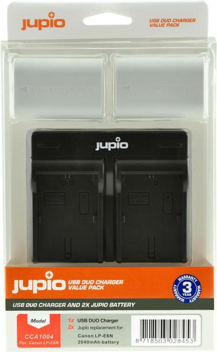Jupio Set di caricabatterie doppio per Canon LP-E6N + 2x batterie *ULTRA* 2040mAh