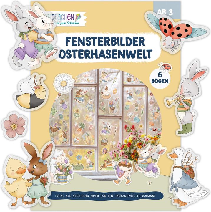 Papierdrachen Fensteraufkleber - Osterhasenwelt (6x)