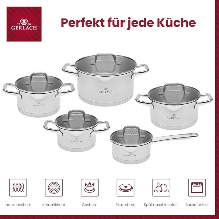 Produktbild Gerlach Induktionstopf-Set (5-teilig) (Pfannenset + Topfset, Edelstahl)