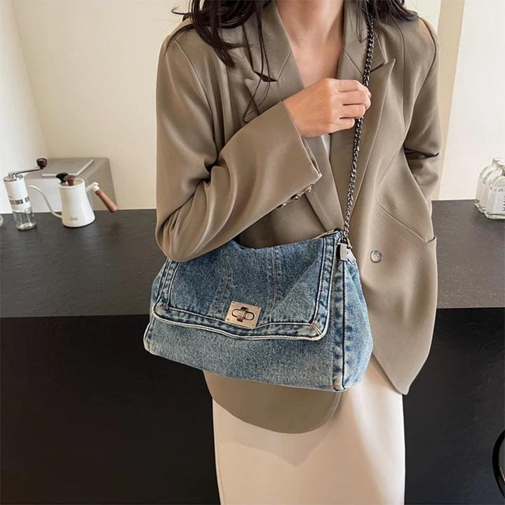 Immagine prodotto Only-Bags.Store Kettenglied-Denim-Umhängetasche, Lässige Allzweck-Umhängetasche, Modische Allzweck-Einkaufstasche