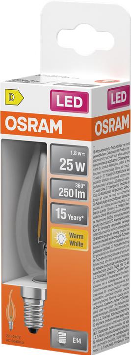 Image du produit Osram LED Leuchtmittel LED Retrofit CLASSIC BA 1.8W 827 Clear E14 Warm weiss 4099854468797 (E14, 250 lm, 6x)
