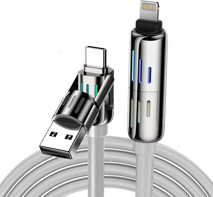 BlitzWolf Cable 4w1 USB-C/USB-A do USB-C/Lightning BW-HDC6 1.2m 240W RGB (szary) (1.20 m, USB 4.0)