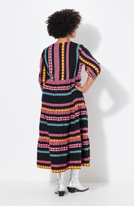 Actual product image Angel of Style A-Line 3/4-Sleeve V-Neck Jacquard Stripe Maxi Dress (48)