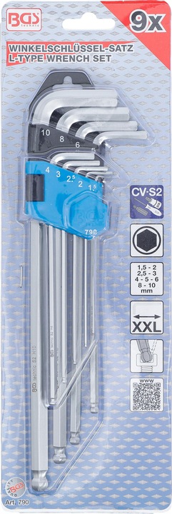Actual product image BGS L-Type Wrench Set extra long internal Hexagon / internal Hexagon with Ball Head 1.5 - 10 mm 9 pcs.