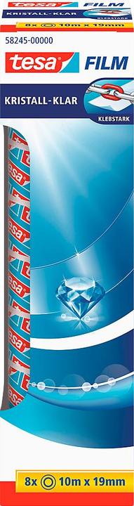 tesa 8x tesafilm KRISTALL-KLAR, hochtransparent, alterungsbeständig, mit starker Haftung (19 mm)