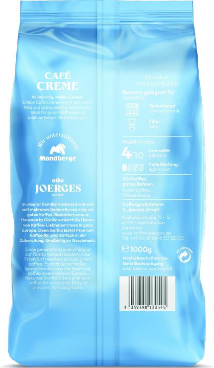 Actual product image Gorilla Kaffee Cafè Creme (1000 g, Light roast)