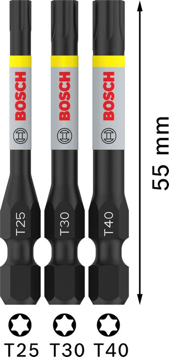 Produktbild Bosch Professional Zubehör PRO Torx Impact Bit, T25, T30, T40, 55 mm, 3-tlg.
