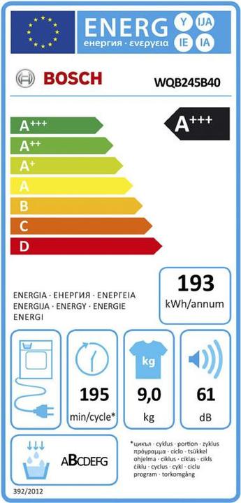 Energie-Label Bosch Hausgeräte WQB245B40 (9 kg, Wechselbar, Rechts)