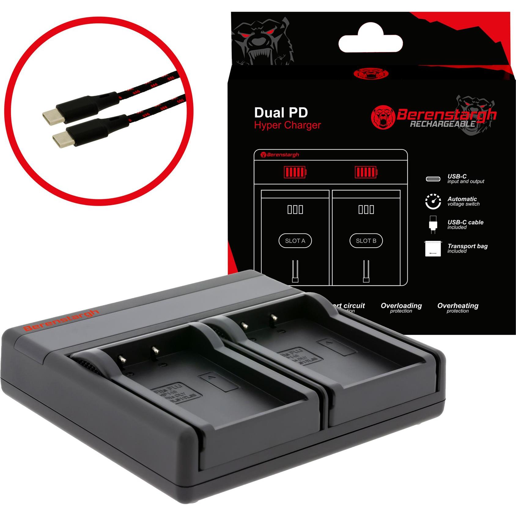 Berenstargh Dual PD Hyper Ladegerät f. Olympus PS-BLS1 PS-BLS5 Fuji NP-140 USB-C in/out Powerbankfun (Caricabatterie per fotocamere), Alimentatore fot