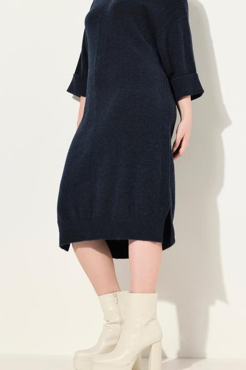 Produktbild Ulla Popken Strickkleid, Rippeinsätze, V-Ausschnitt, Halbarm (54)