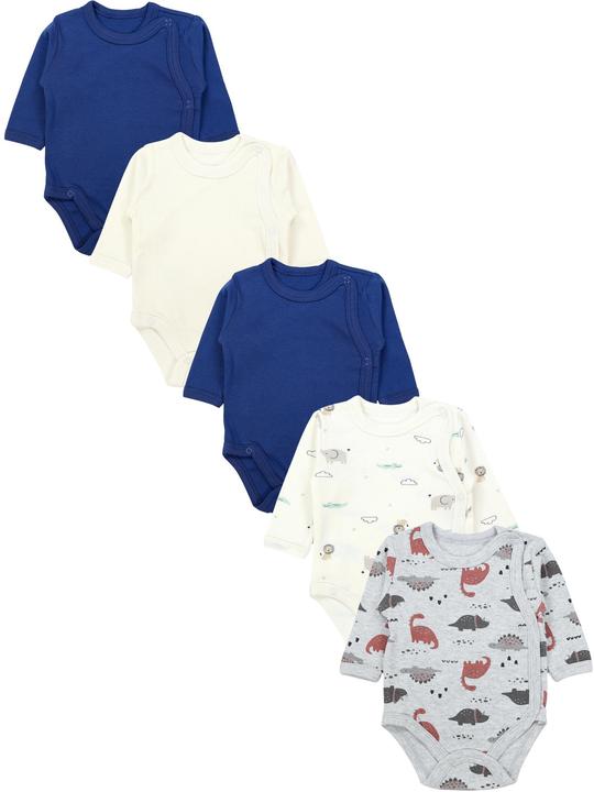 Beige, Blau, Dino, Dunkelblau, Sterne grau, sterne weiss, Streifen Dunkelblau, Tiere, Weiss