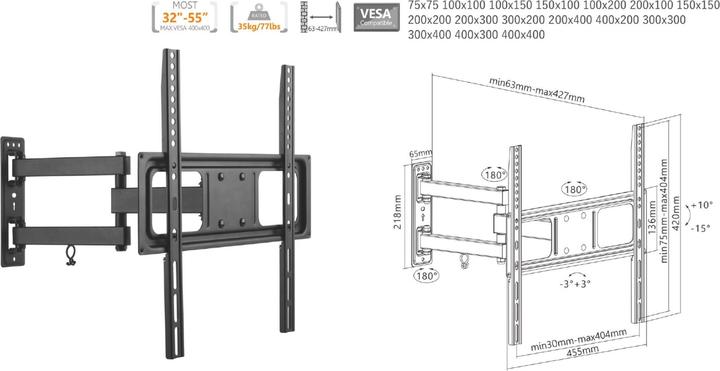 Actual product image equip Wall mount TV 32"-55" black swivel (Wall, 55", 35 kg)