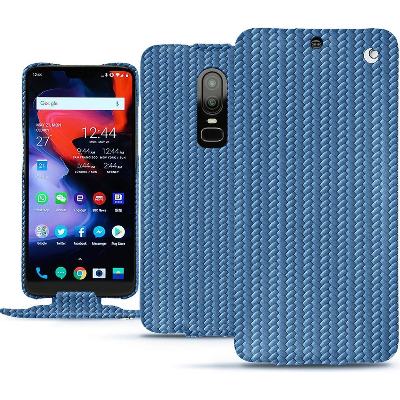 Noreve Lederschutzhülle vertikal (OnePlus 6), Smartphone Hülle, Blau