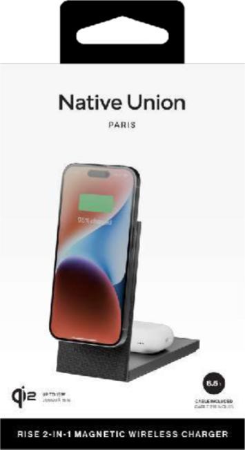 Actual product image Native Union Rise 2-In-1 Qi2 Wireless Charger Black (15 W)