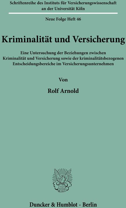 Produktbild Kriminalität und Versicherung. (Deutsch, Rolf Arnold, 1992)