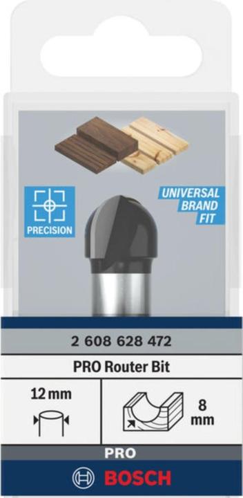 Produktbild Bosch Professional Zubehör Hohlkehlfräser, 12 mm, R1 8 mm, D 16 mm, L 12,7 mm, G 54 mm