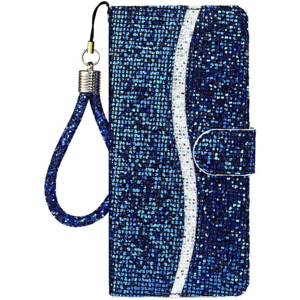 Cover-Discount iPhone 14 Pro - Glitter Leder Etui blau (Apple iPhone 14 Pro), Smartphone Hülle, Blau