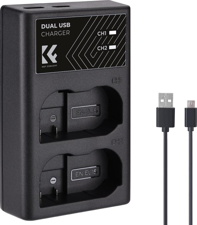 Produktbild K&F Concept EN-EL15 Digital Camera LED Dual Channel Charger with Type C Charging Cable (Kamera Akku Ladegerät)