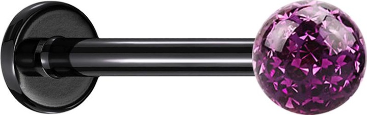 Produktbild Star Piercing Micro Labret schwarz mit Kristallkugel violett Epoxy Schutzschicht (ohne Messing, Titan G23)
