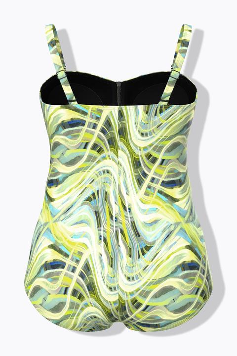 Actual product image Ulla Popken Abstract Wave Zip Front Swimsuit (52)