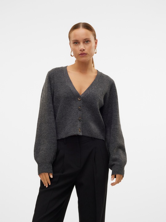 Produktbild Vero Moda Normal geschnitten V-Ausschnitt Gerippte Ärmelbündchen Ballonärmel Strickjacke Strickjacke (L)