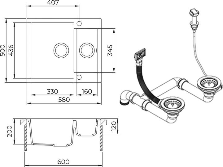 Produktbild Bergström Prag mit 2 Spülen (Einbauspüle, 58 cm)