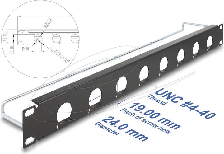 Produktbild Delock 19? D-Typ Patchpanel mit Entlastungsschiene 8 Port 1 HE schwarz