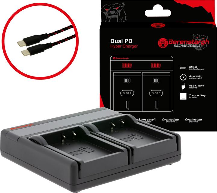 Actual product image Berenstargh Dual PD Hyper Ladegerät f. Kodak LB-070 USB-C in/out Powerbankfunktion (Camera battery charger)