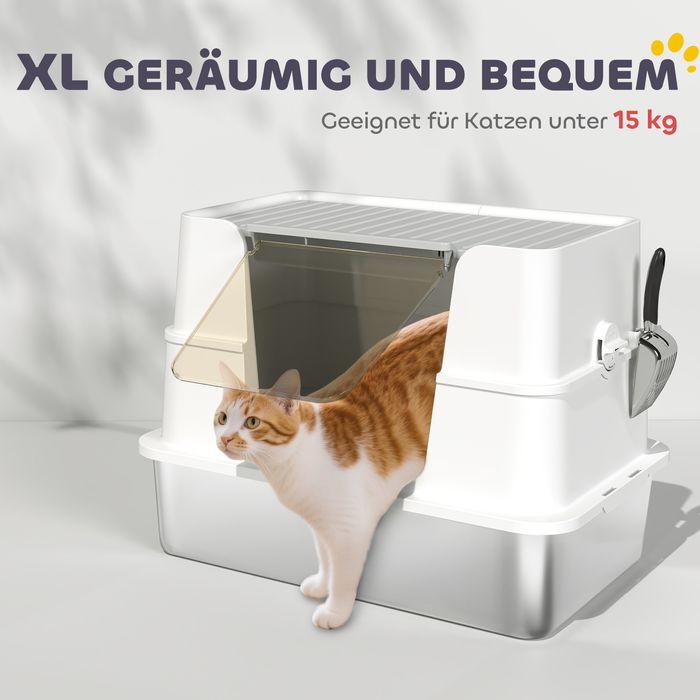 Produktbild Swisshandel24 Katzentoilette, Edelstahl, XL-Innenraum, mit Schaufel, Hellgrau (Katzenklo geschlossen)