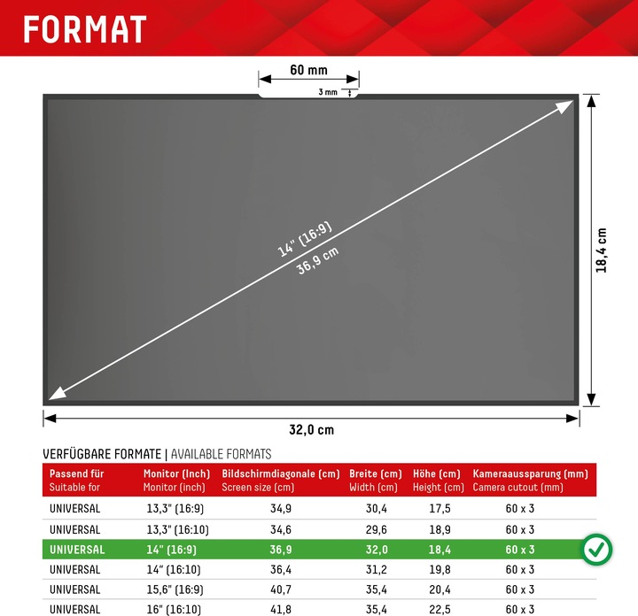 Produktbild Displex Privacy Safe randlos, Laptop Blickschutzfilter (12.44", 16 : 9)