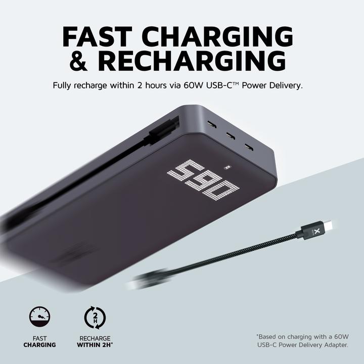 Actual product image Xtorm Titan Fan Edition 60W Powerbank 24000mAh - Laptop Powerbank - 3 x USB-C PD - LED scherm - Geschikt v (24000 mAh, 90 W)