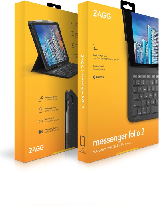 Produktbild Zagg Messenger Folio 2 (CH, iPad 2020 (8. Gen), iPad 2019 (7. Gen), iPad Air 2019 (3. Gen), iPad 2021 (9. Gen))