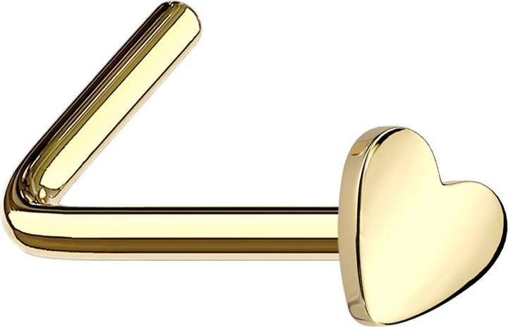 Image du produit Star Piercing Clous de nez coudés dorés avec coeur (sans laiton, Titane)